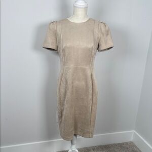 (LIKE NEW) Calvin Klein Beige Faux Suede Midi Dress